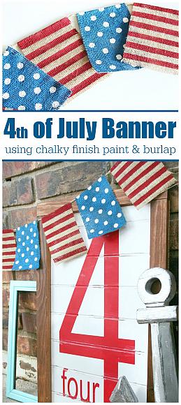 4th of July Chalky Finish Burlap Banner - 1