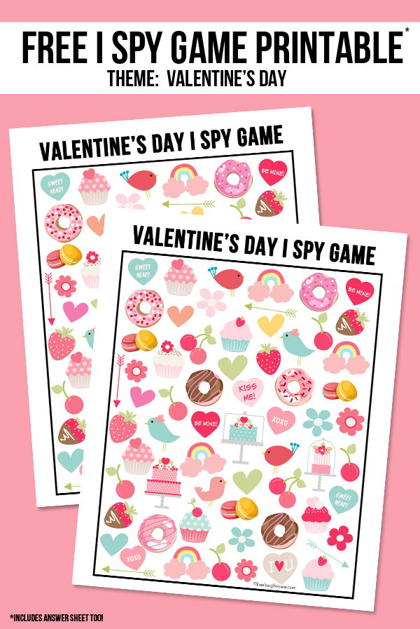 The perfect way to entertain the kids for Valentine's Day! This sweet Valentine's Day I Spy Printable come with an answer sheet and answer key too! Print yours at livelaughrowe.com #valentinesday #ispy #printable