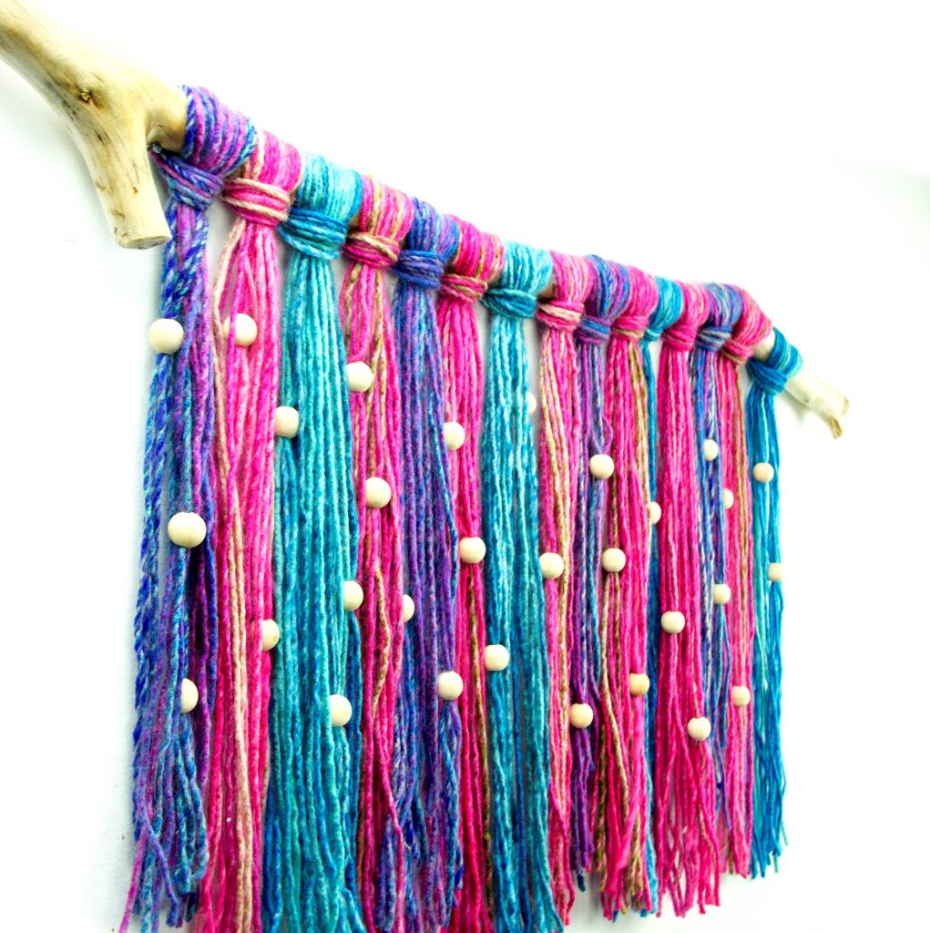 Recycled Beaded Yarn Wall Hanging - A Little Craft In Your Day