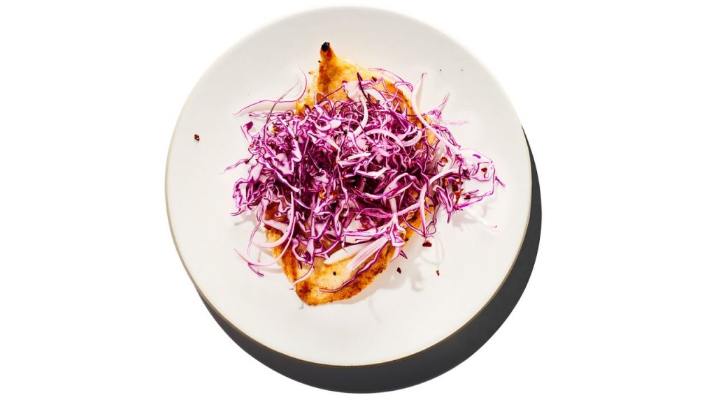 15-Minute Chicken Paillards with Red Cabbage and Onion Slaw 