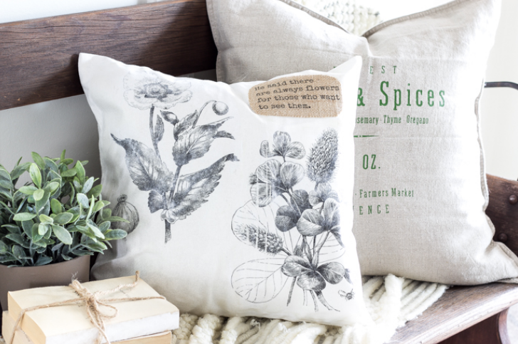DIY Vintage Botanical Print Pillow Decor