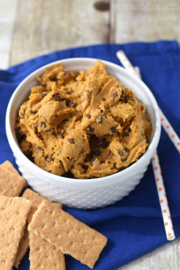 Pumpkin Cookie Dough Dip with mini chocolate chips