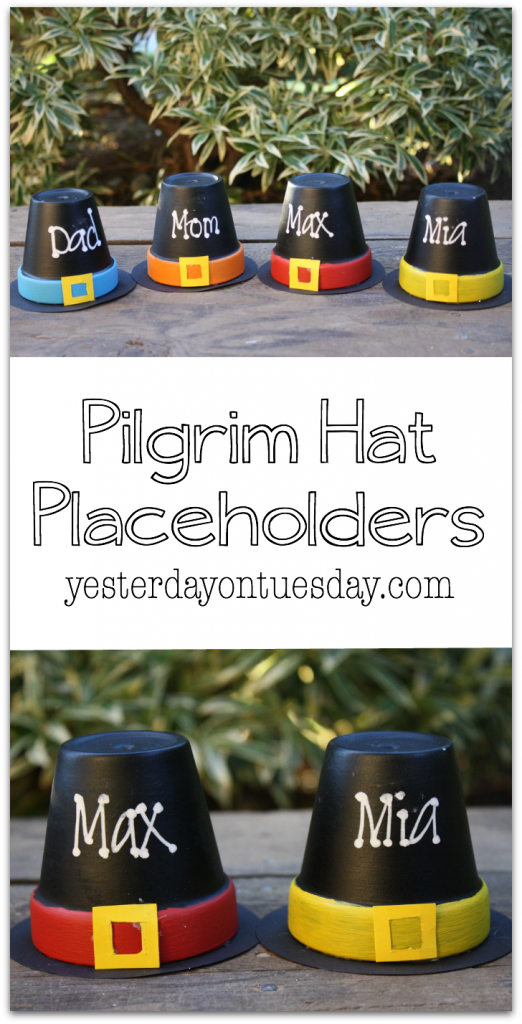 clay pots painted to look like pilgrim hats