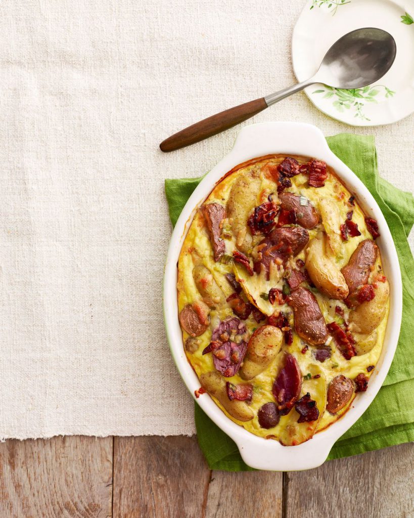 Potato and manchego casserole with maple bacon