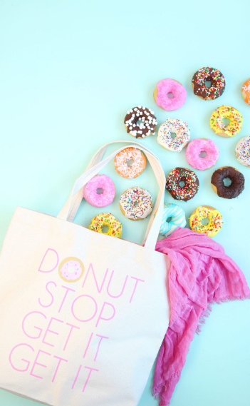 DIY donut tote bag colorful fun craft for kids