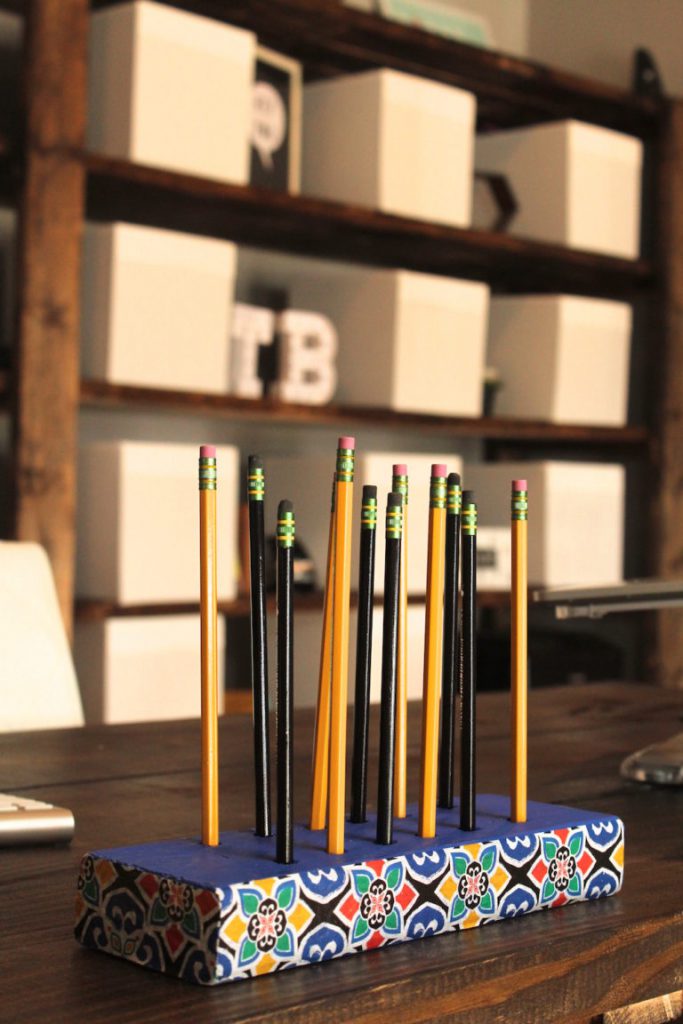 Wooden block pencil organizer