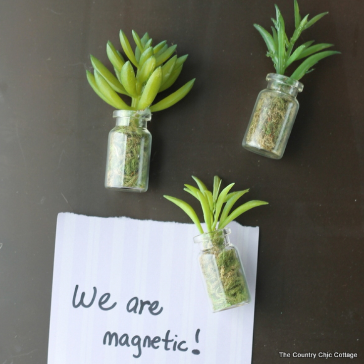 homemade mini faux succulent jar magnets 