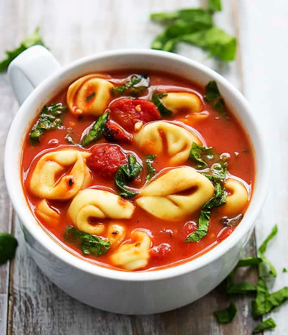 Tasty and healthy tomato spinach tortellini soup