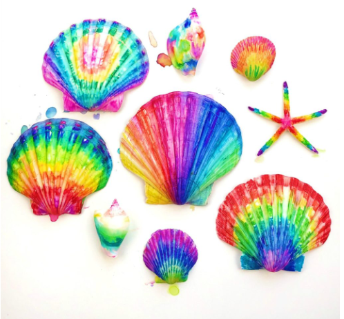 Tie Dye with Sharpies on Shells Colorful Craft Project For Kids