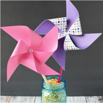 Adorable paper pinwheels on a mason jar