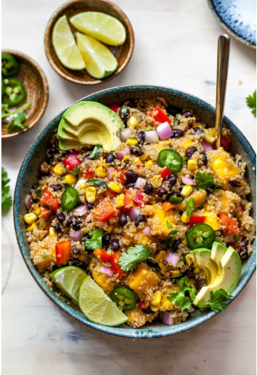 A vegan gluten-free fiesta mango quinoa salad for party entertainment