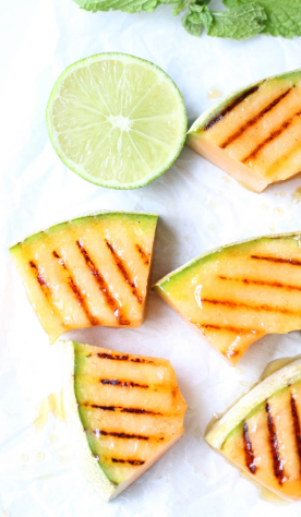 grilled cantaloupe drizzled with honey and a squeeze of lime