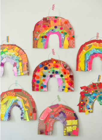 CARDBOARD RAINBOW COLLAGE FROM LEFTOVER AND COLORFUL CRAFT SCRAPS