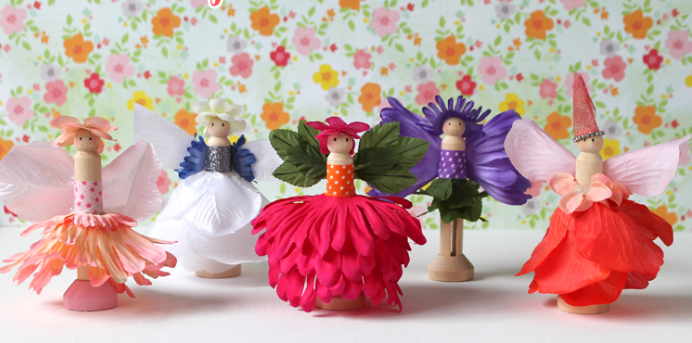 Clothespin Flower Fairy Craft cute little dolls made out of silk flowers and wood