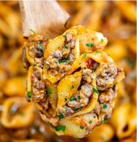 A creamy beef and shells a hearty pasta dish for dinner