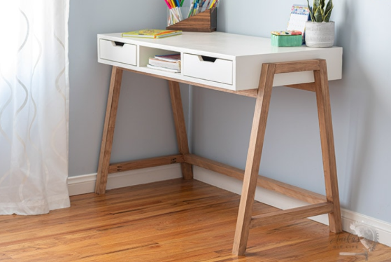 DIY A-FRAME WOOD DESK with drawers simple and stylish home office organization
