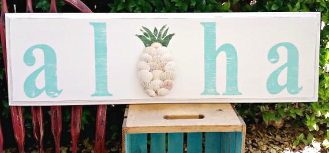thrift store upcycle - diy aloha seashells pineapple design home and party decor