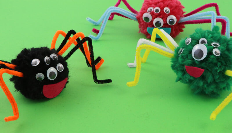 Adorable Pom Pom Spiders For Halloween Decorations
