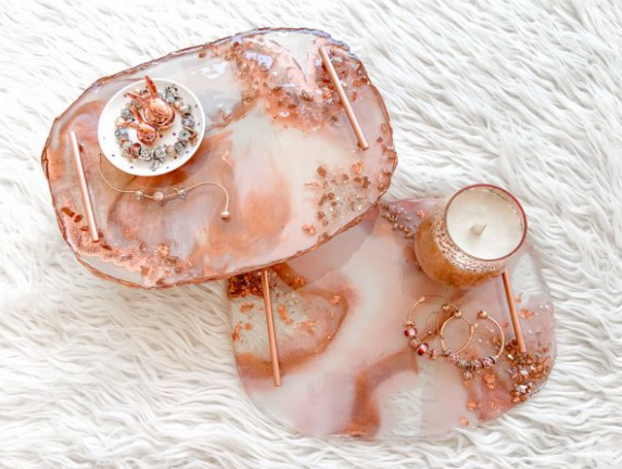 Beautiful blush and rose gold resin trays