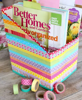Washi tape cereal organizers a great way to keep books, pamphlets, and papers