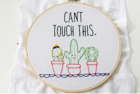 An adorable can't touch this cactus embroidery fun craft