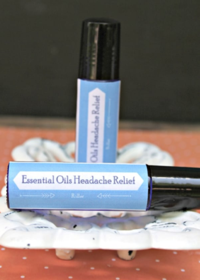 DIY Essential Oil Headache Relief Roller to help increase blood flow when applied to the forehead