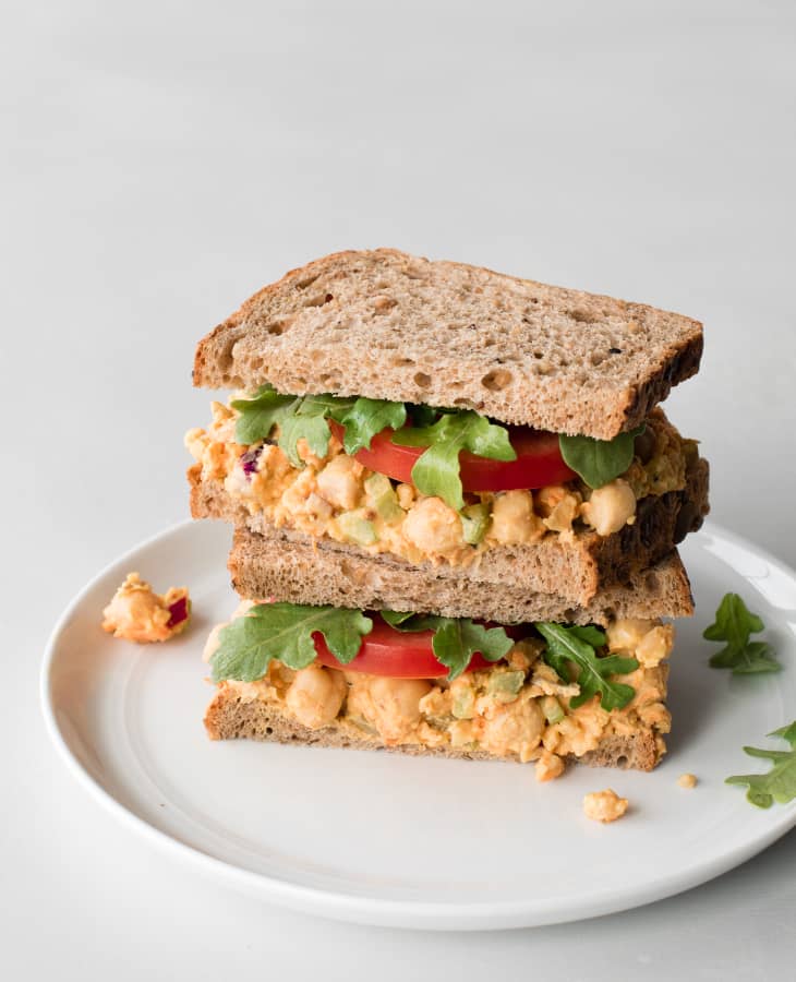Hearty smashed chickpea salad sandwiches for snack
