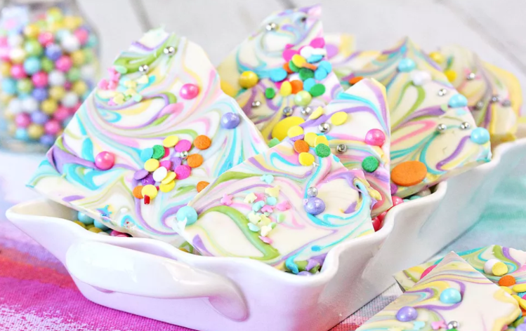 Unicorn bark sprinkled with sparkling candy pearls