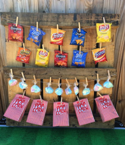 An upcycle homemade pallet concession stand summer outdoor movie 