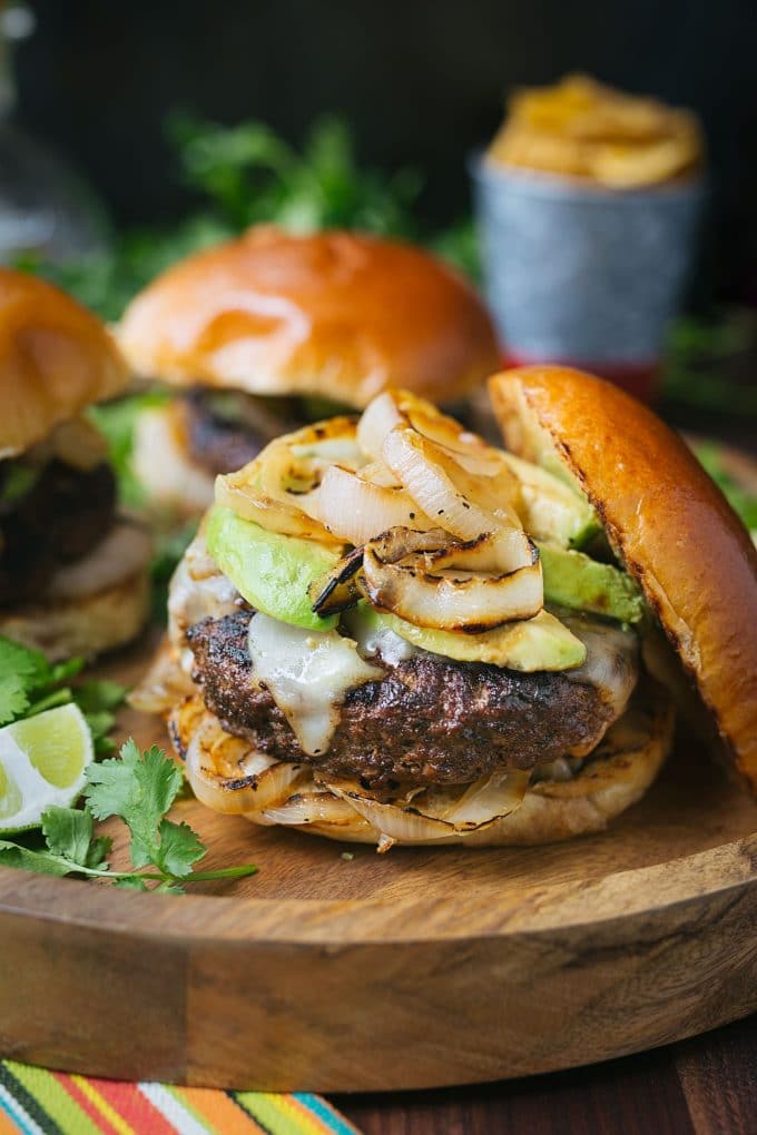 delicious burgers with bright citrusy mojo sauce
