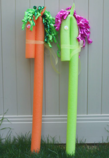 Fun to make pool noodle horse craft with curled ribbon bow