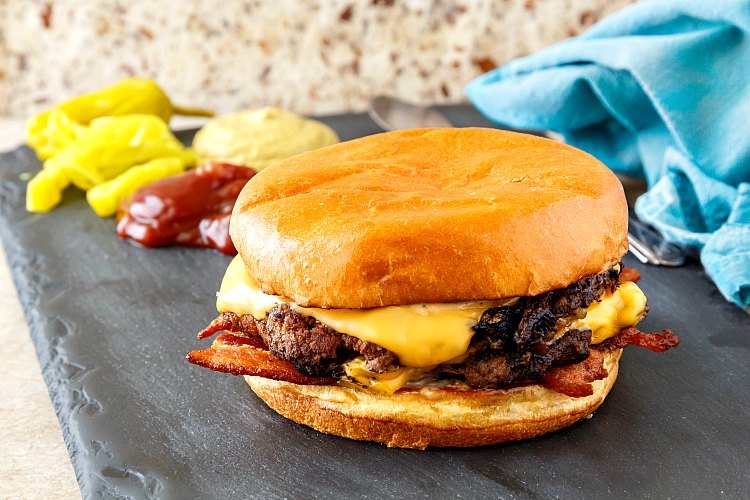 smash burgers with bacon cheese and grilled onions