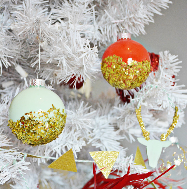 Dipped glitter Christmas ornaments