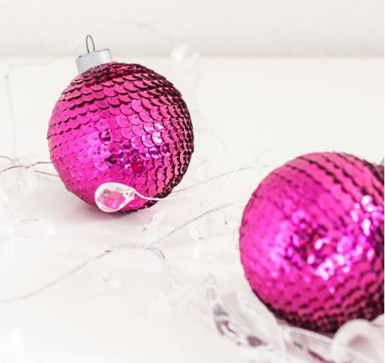 Pink sequin Christmas ornaments