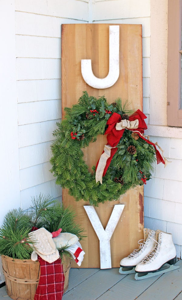 JOY Outdoor Wreath Sign Winter and Christmas Holiday Home Decor