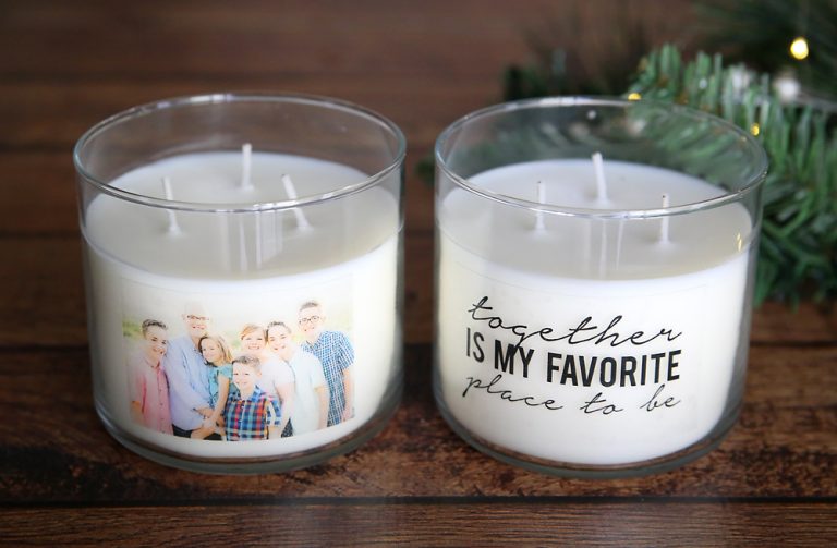 DIY Personalized Photo Candles using an easy packing tape transfer in 15 minutes for under 5 bucks