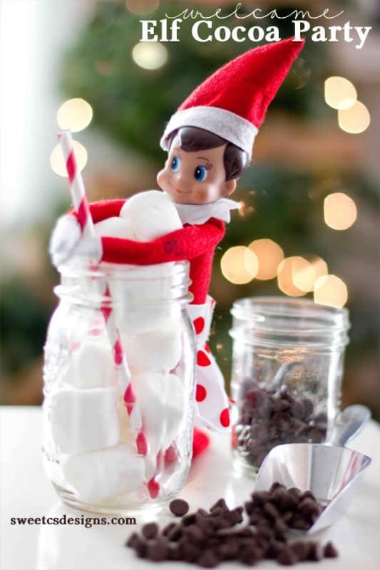 elf on the shelf having a cocoa party
