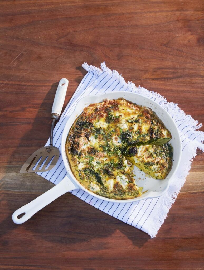 Cheesy Frittata with Spring Greens and Shallots For The Family