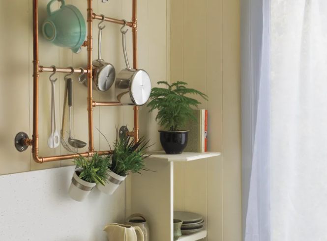 Pot rack made of copper pipe