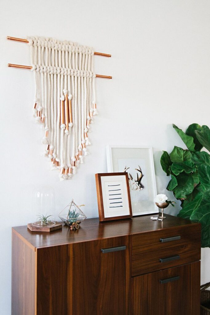 Copper pipe and macrame wall hanging