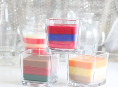 DIY DOLLAR STORE LAYERED SCENT CANDLES COLORFUL DIY CRAFT 