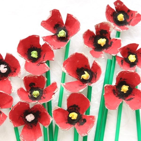 Egg carton poppies for all kinds of Remembrance Day arts and crafts