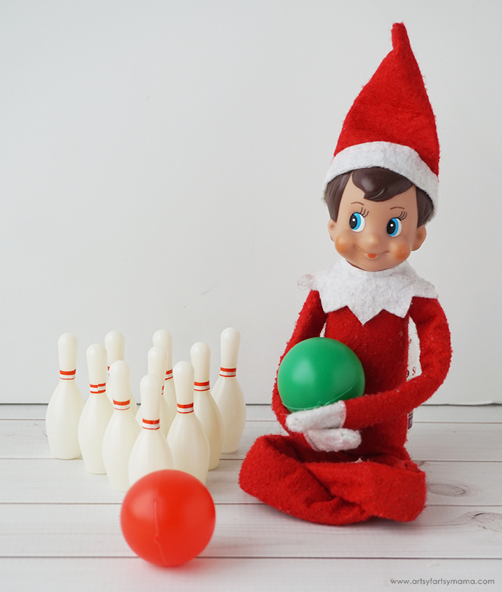 elf on the shelf is playing bowling