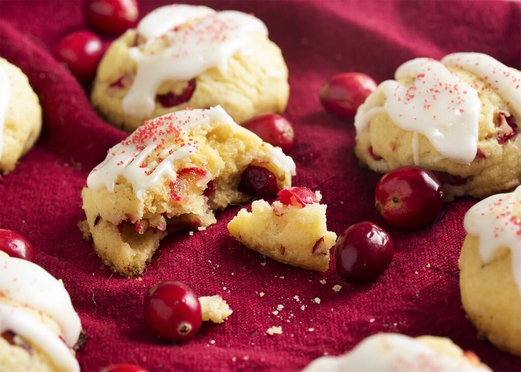 Fresh Cranberry Cookies Drizzled With Lemon Glazed For Christmas