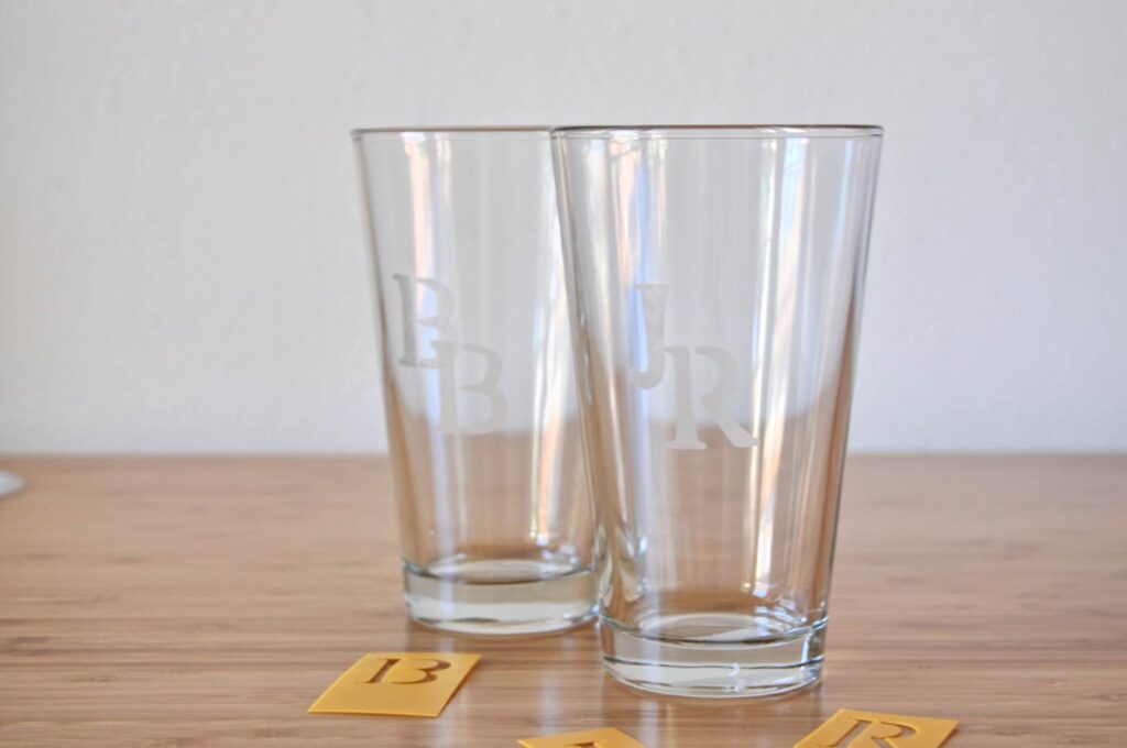 Glass etched monogram glasses