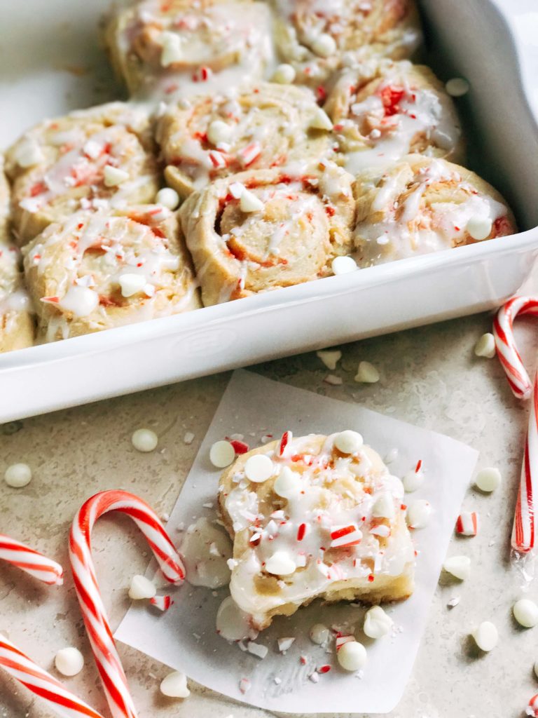 Peppermint white chocolate sweet rolls a perfect Christmas breakfast