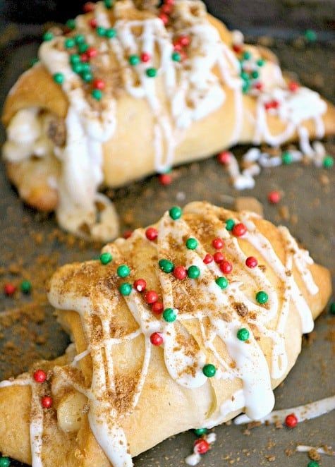 White Chocolate Gingerbread Crescent rolls drizzled with crushed gingersnaps