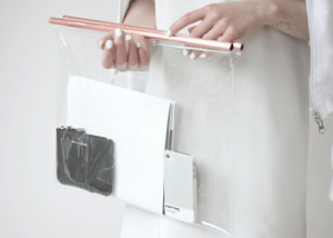 Clear bag with copper bag handles