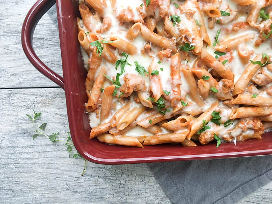 BAKED ZITI WITH GROUND TURKEY easy quick delicious zesty tomato based marinara sauce recipe for dinner