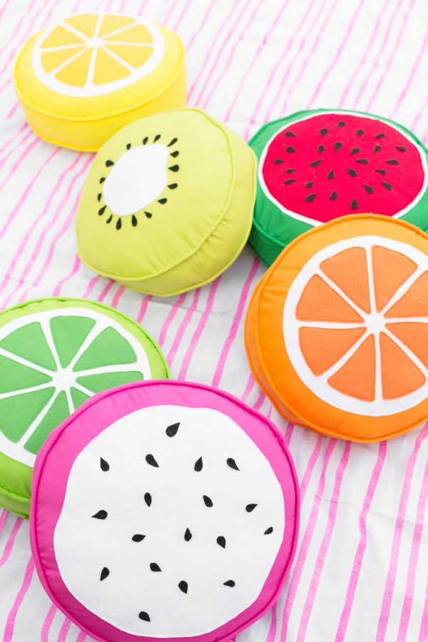 DIY FRUIT SLICE PILLOWS colorful kid’s room project 